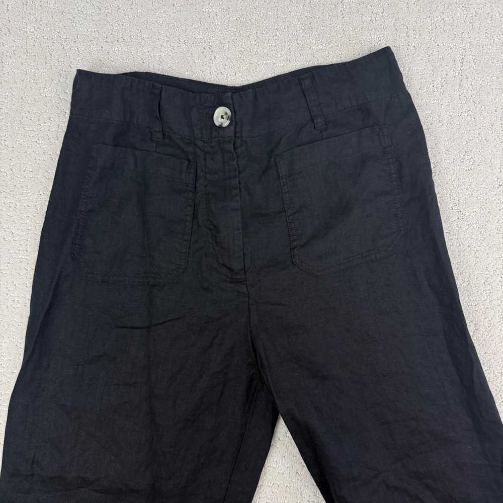 Quince Wide Leg Pants Women 10 Black 100% European Linen Patch Pocket LB88254 - Picture 3 of 15